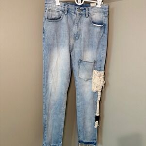 mnml Mens Light Wash 3D Pocket Patches Utility Tactical Streetwear Jeans Size 31